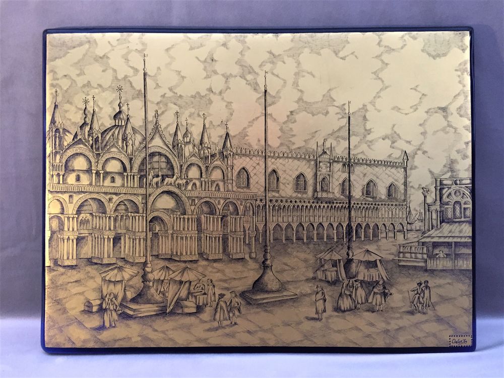 PLAQUE VERRE &Eacute;PAIS BLEU ORLE PALAIS DES DOGES VENISE St MARC Décoration