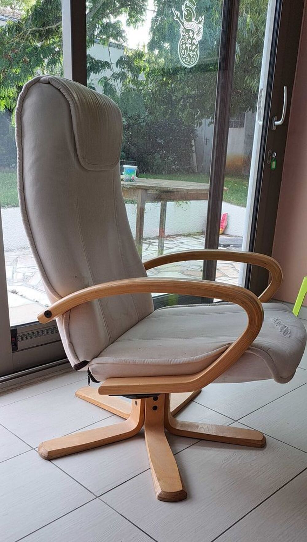 Fauteuil relax bois et beige Meubles