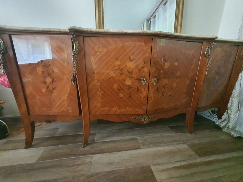 Enfilade Marquette Bois de Rose et Marbre veritables Meubles