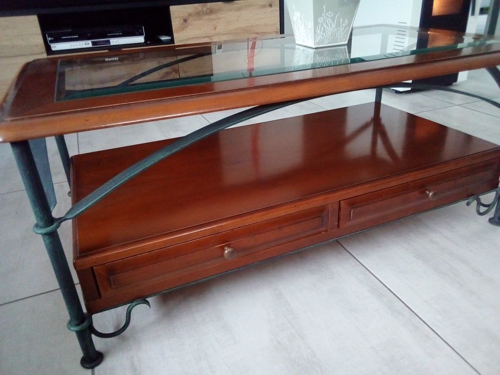 TABLE DE SALON MERISIER ET VERRE Meubles