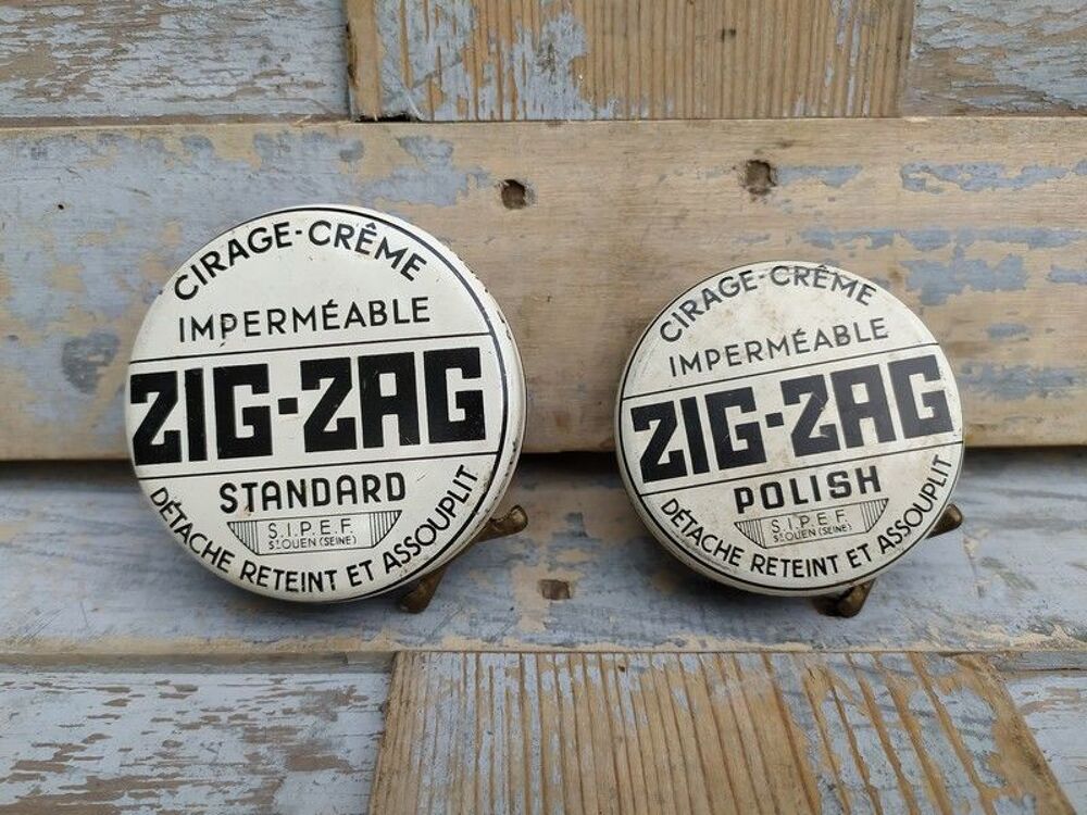 Deux Anciennes Boites Publicitaires Cirage ZIG-ZAG

