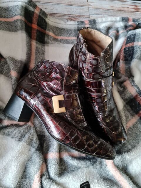 Bottines fa�on crocodile en cuir  T38 20 Aytr� (17)