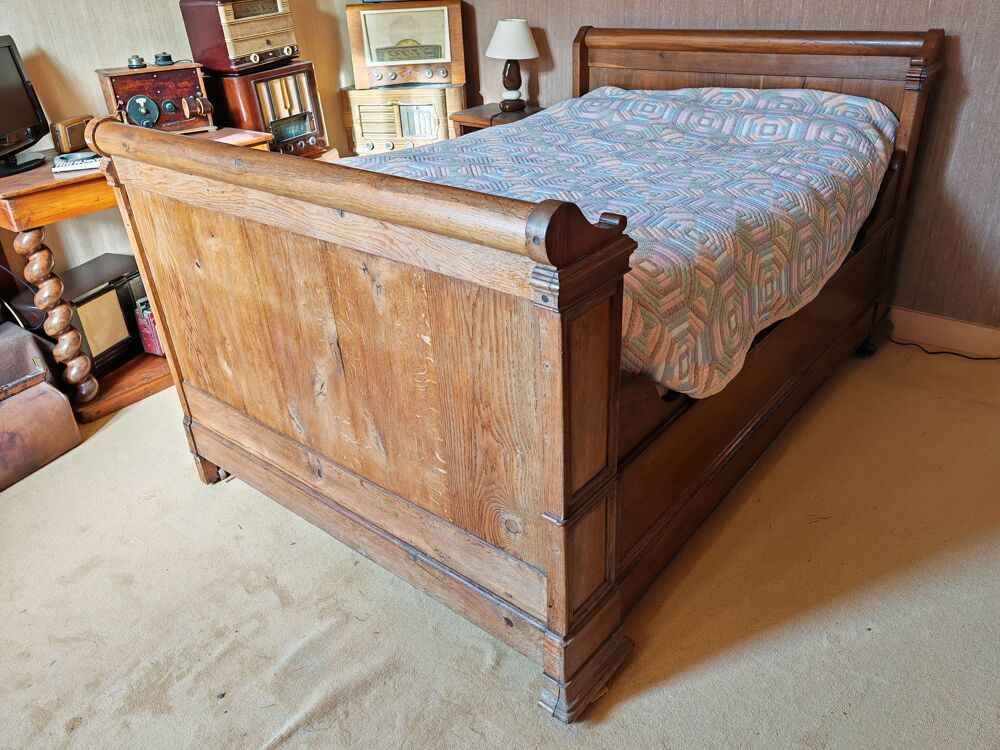 Ancien lit Bateau en ch&ecirc;ne massif couchage 120x190 Meubles