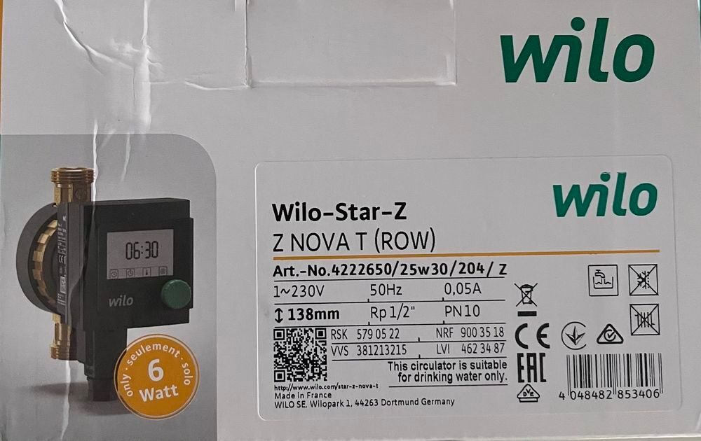 Circulateur eau chaude sanitaire Wilo-Star-Z NOVA T neuf Bricolage