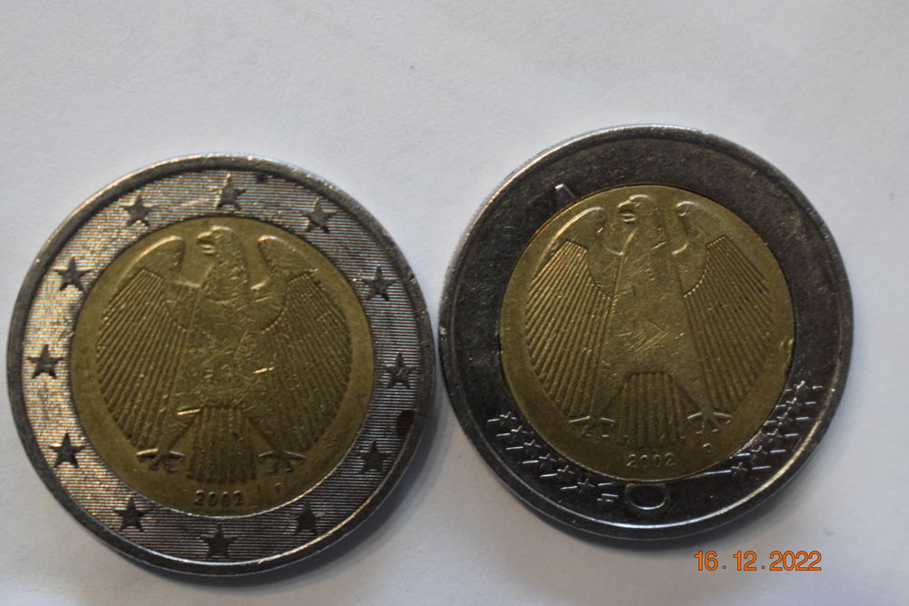 pi&egrave;ce de 2 euros allemande faut&eacute;e ,&eacute;toiles cot&eacute; pile invers&eacute; 
