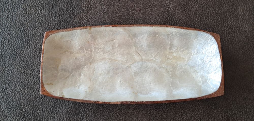 plateau ramasse monnaie vintage pier import en bois et nacre Dcoration
