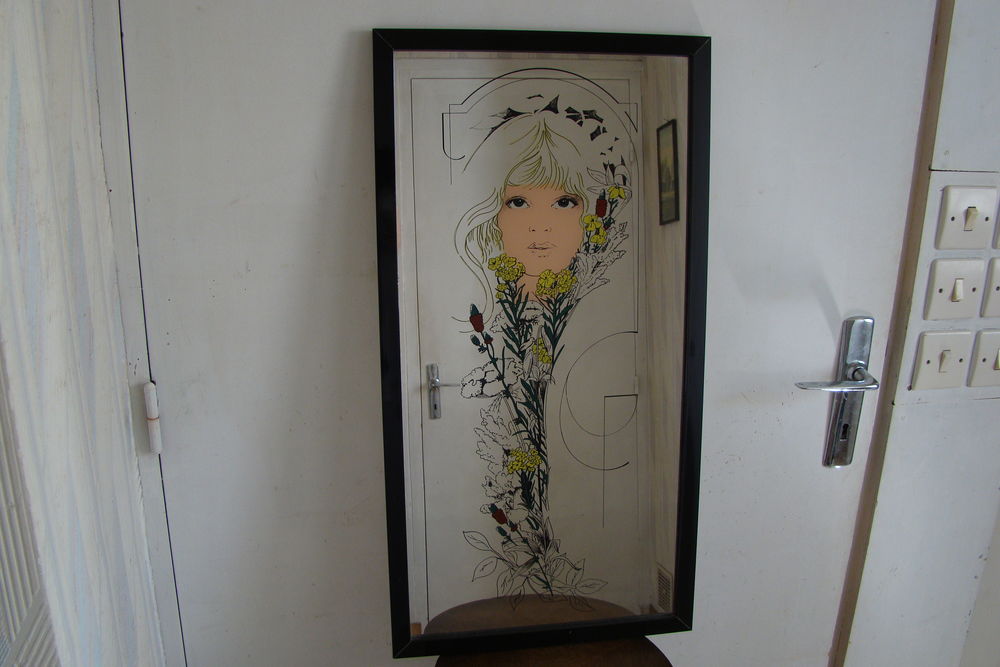 Miroir s&eacute;rigraphi&eacute; - vintage ann&eacute;es 1970 Décoration