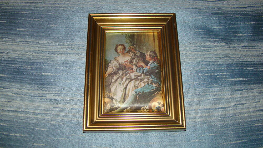 Petit tableau sur soie Le berger galant - Fran&ccedil;ois Boucher Décoration