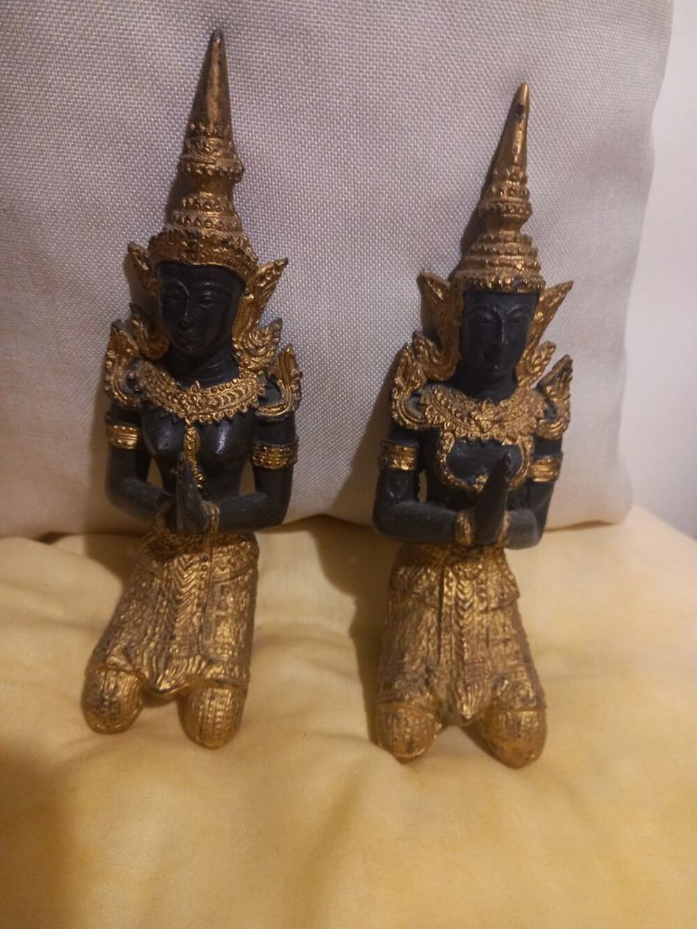 DUO STATUETTES BRONZE LAITON THAILANDE Décoration