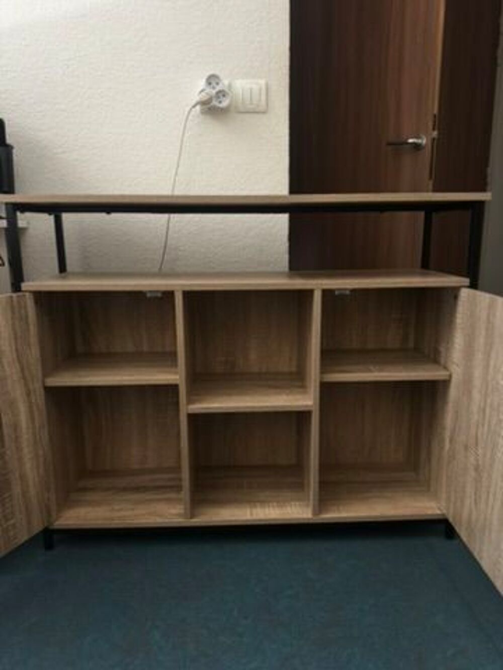 Buffet bois/m&eacute;tal noir avec niches ouvertes Meubles