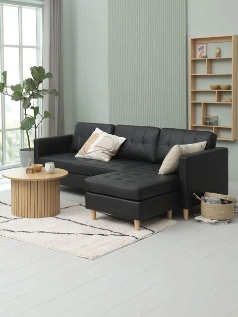 canape similicuir noir jysk a angle modulable 300 Le Petit-Quevilly (76)