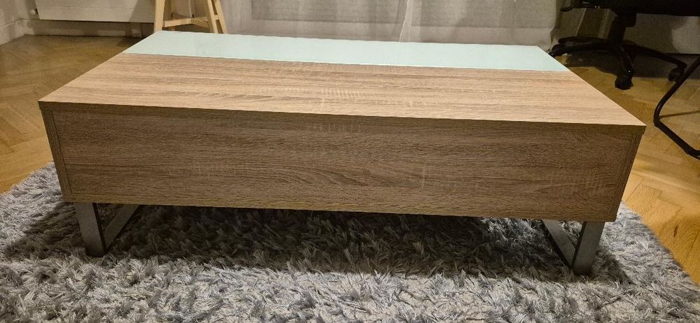 Table basse plateau relevable Blanc et ch&ecirc;ne Meubles