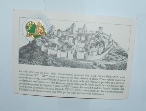 carte postale de la forteresse de Dun avec un pin's (collect 2 Ervy-le-Ch�tel (10)