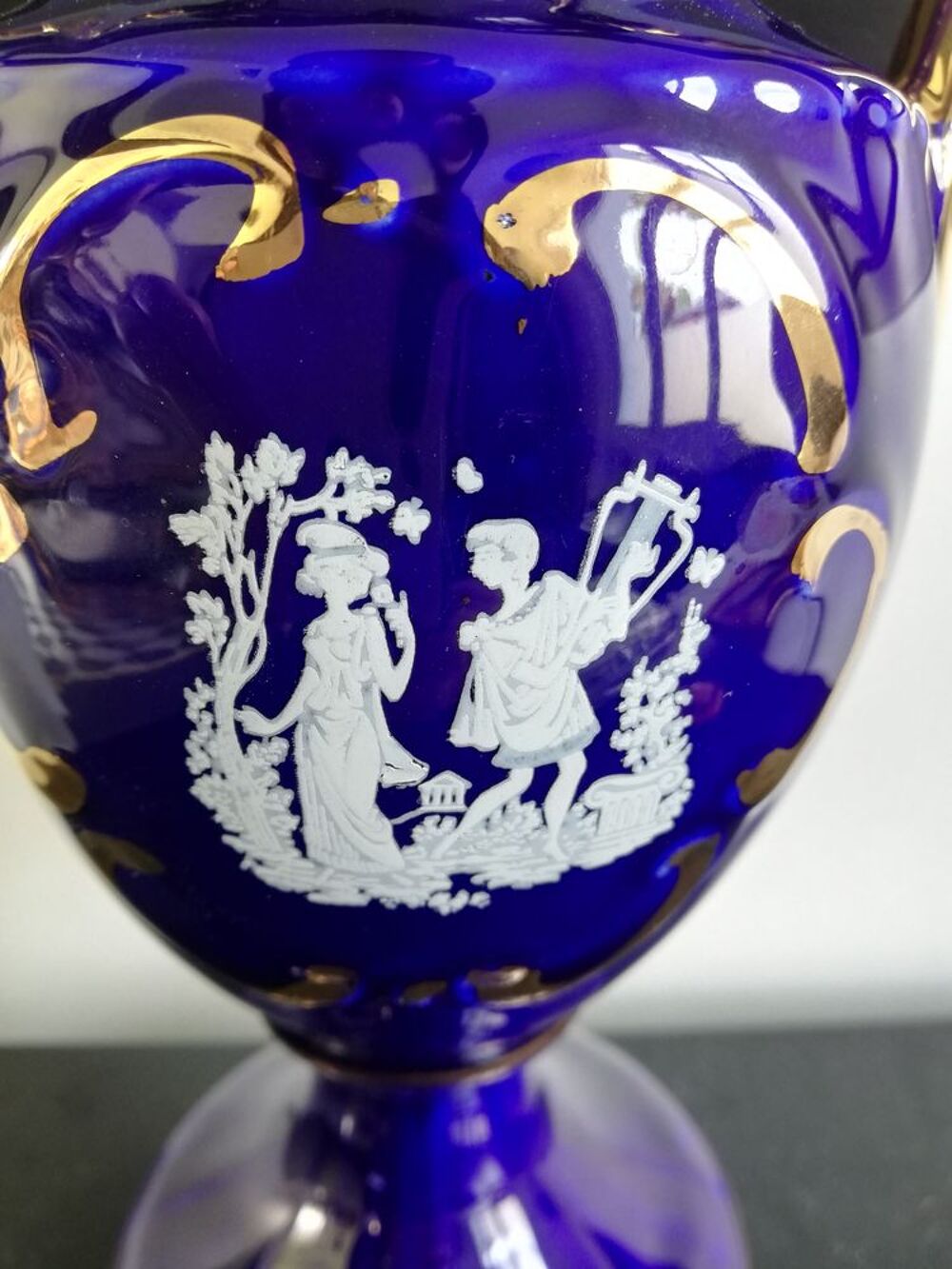 Vase amphore bleu et dor&eacute; Italy Décoration
