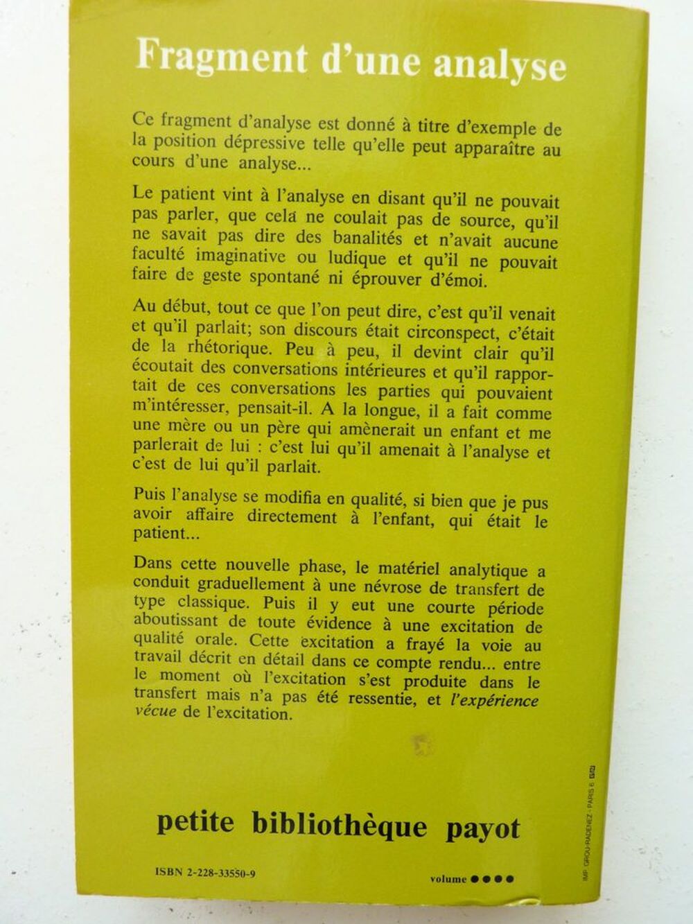 WINNICOTT, Fragment d'une analyse, Winnicott 1975 Livres et BD