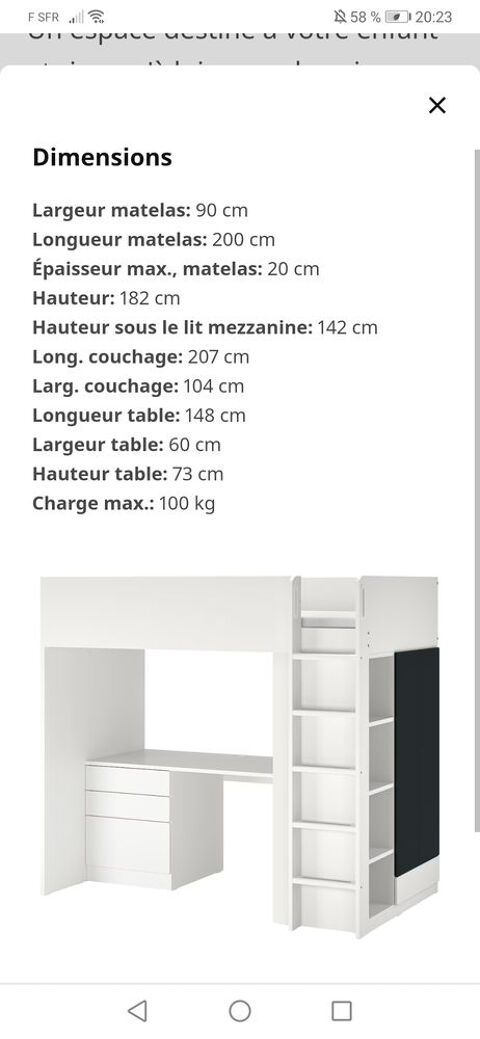 Lit combine bureau armoire  220 Lille (59)