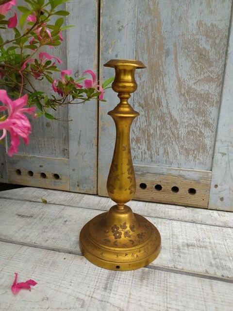 Ancien Bougeoir Christofle Bronze Dor� Cisel� Fleurs 120 Loches (37)