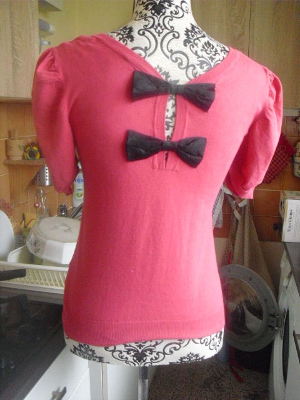 PULL maille fine rose framboise a noeud NEUF ETAM TAILLE 36 Vêtements