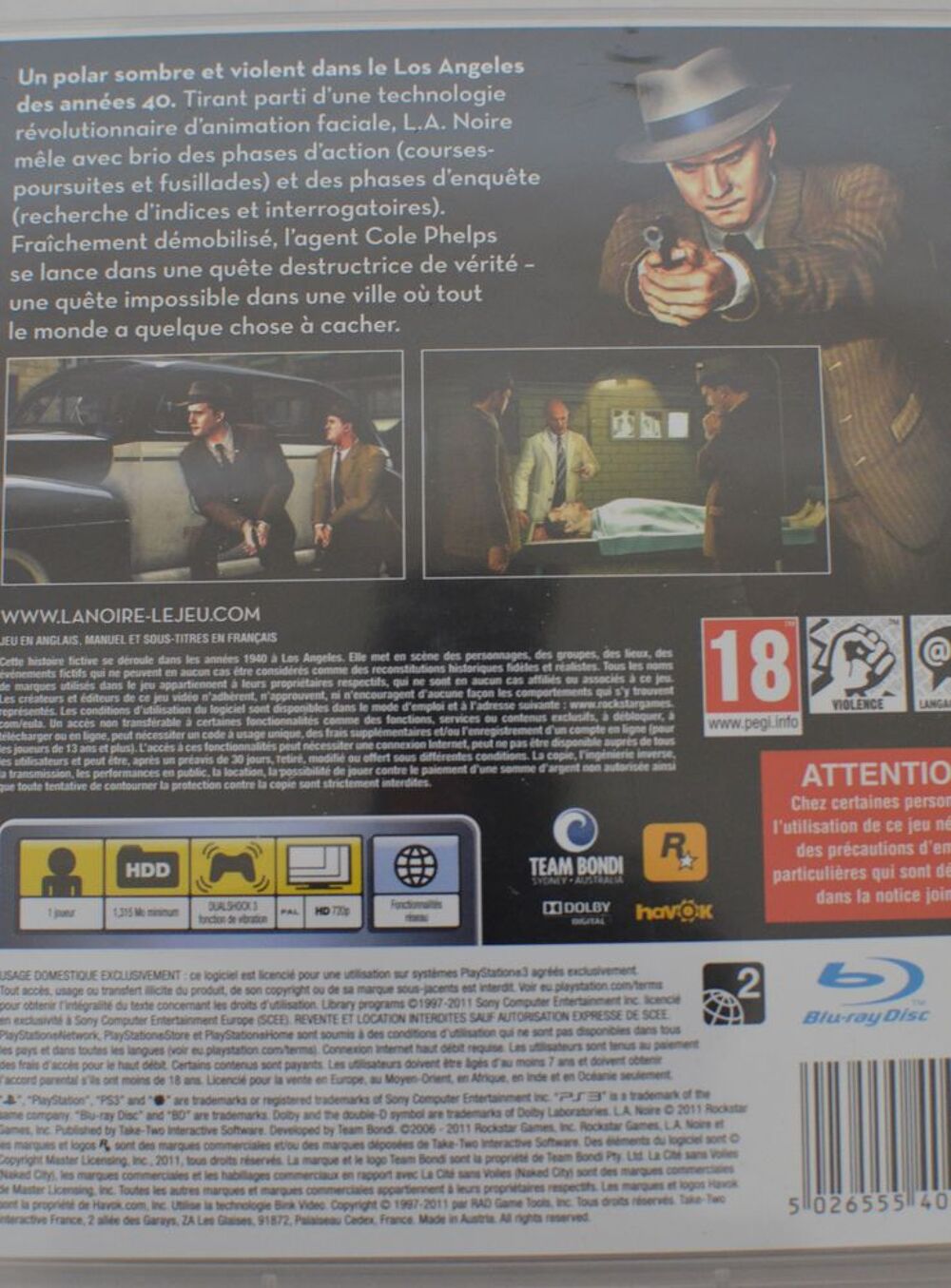 jeu &quot;L.A. NOIRE &quot; PS3 Consoles et jeux vidos