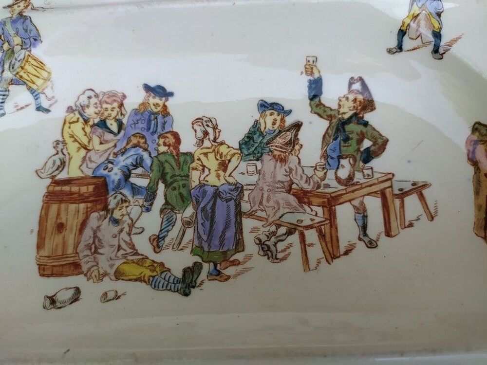 Assiette Fa&iuml;ence de Longwy Sc&egrave;ne Humoristique Taverne ca1880 Décoration