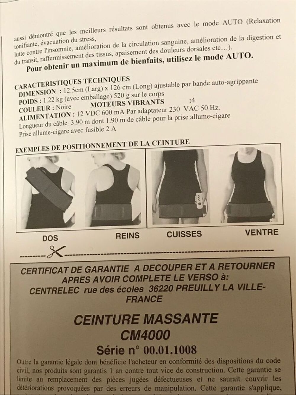 Ceinture Massante Centrelec Sports