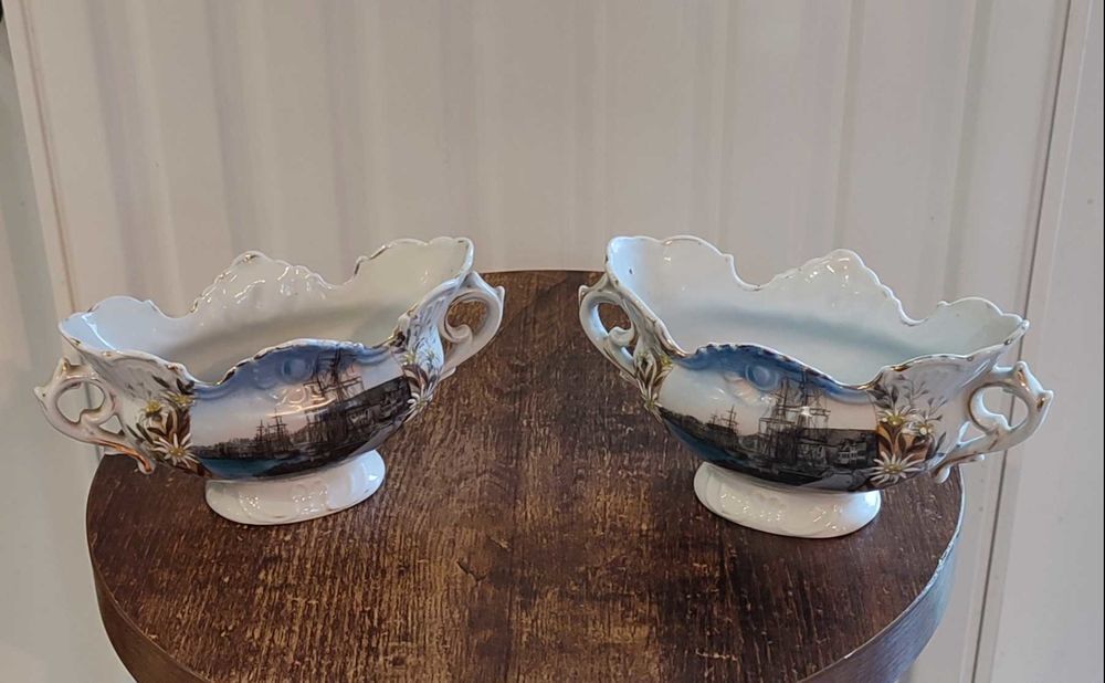 Paire de coupes fa&iuml;ence ancienne "St-Valery-sur-Somme" 1930 