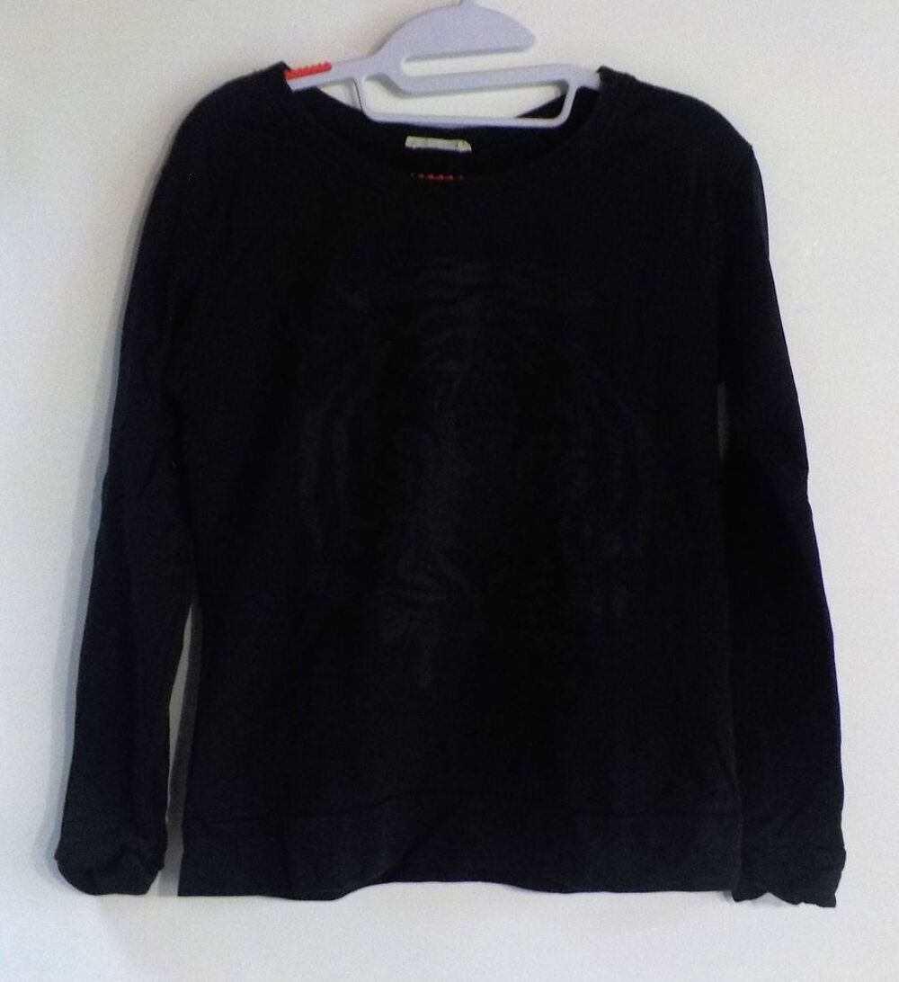 SWEAT FIN NOIR TETE DE TIGRE TON SUR TON MIM TAILLE XS Vtements