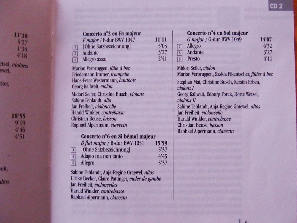 CD (2) BACH Concertos Brandebourgeois CD et vinyles