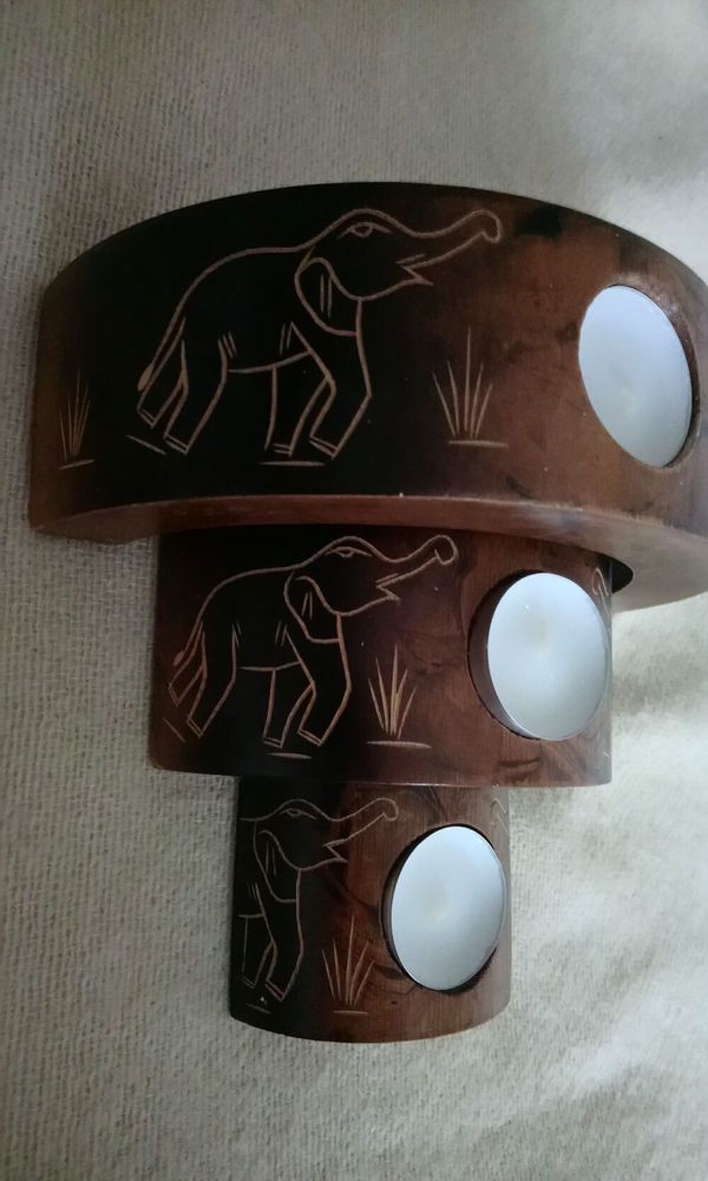 3 bougeoirs en bois Décoration