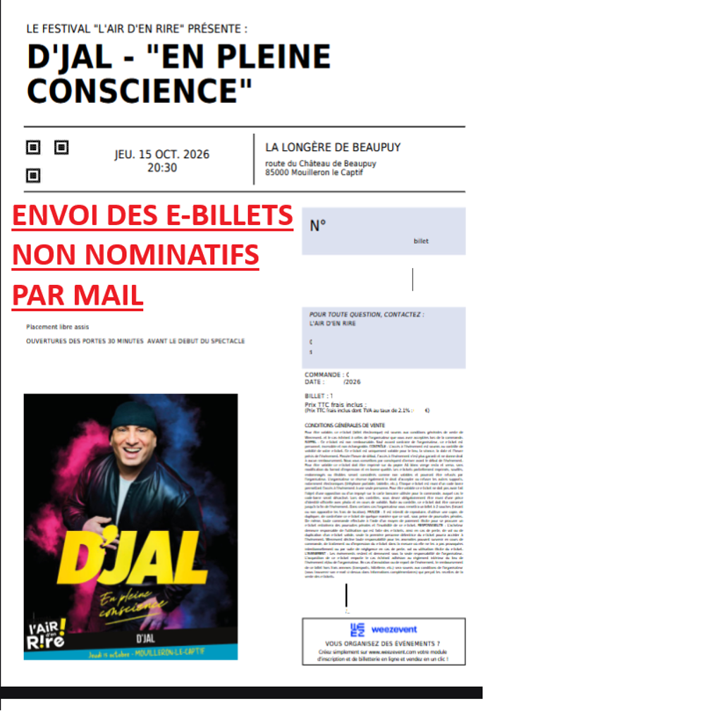 2 billets pour D'jal jeudi 15 octobre &agrave; Mouilleron-le-Captif Billetterie
