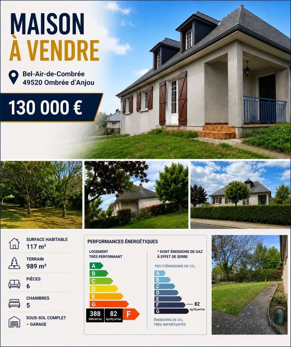 Vente Maison Maison 115 m² Bel-Air (49)  -  terrain 989 m²  -  6 pièces Pouancé