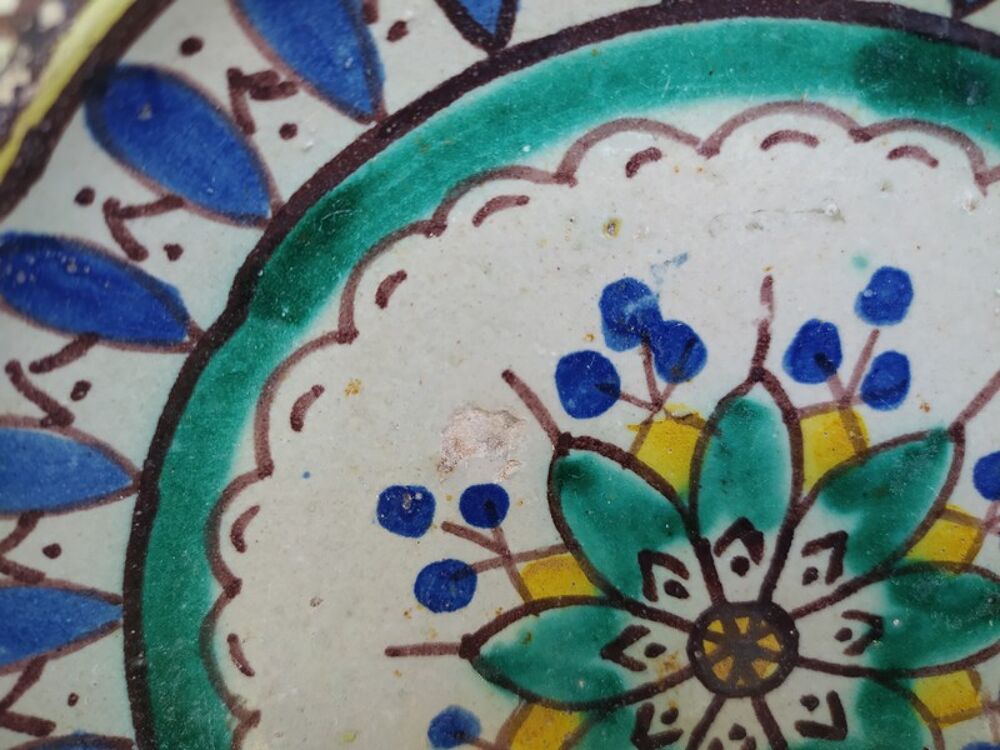 Ancien Plat C&eacute;ramique Polychrome Maroc XIX&egrave;me 