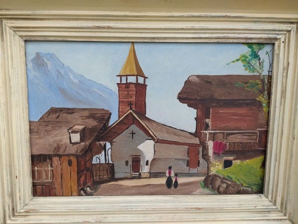 Tableau Paysage de Montagne Village du Valais Non Sign&eacute; 