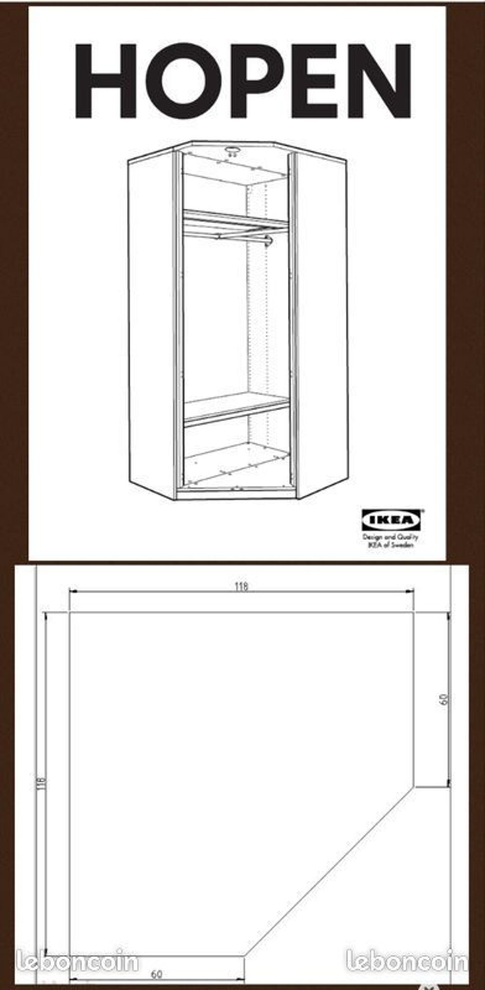 PRIX EN BAISSE Grande armoire ANGLE IKEA PAX
89 € Meubles