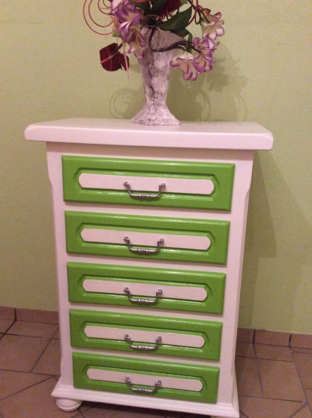 Chiffonnier Anis et Blanc Satin Meubles