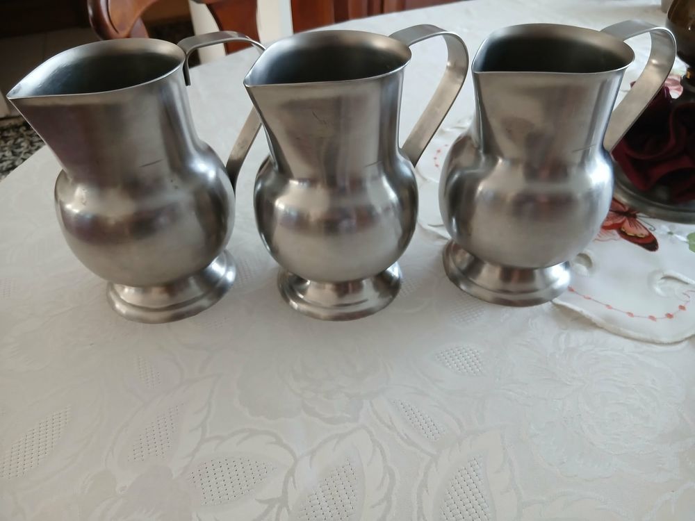  Lot de six pots vintage inox lourd bomb&eacute; sur pied N&deg; 1457 Cuisine