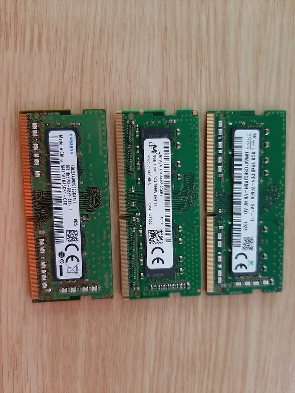 RAM DDR4 8GO 2666 des2400 et 2133 POUR PORTABLE LOT ou UNITE Matériel informatique
