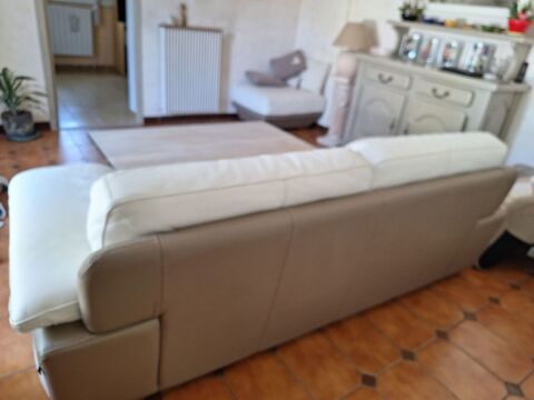 Canapé cuir blanc et taupe 3 places Aubagne (13)