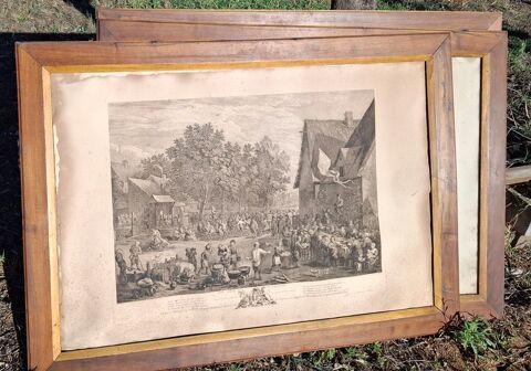 Gravures anciennes, f�te flamande, lot de 3 100 Le Tignet (06)