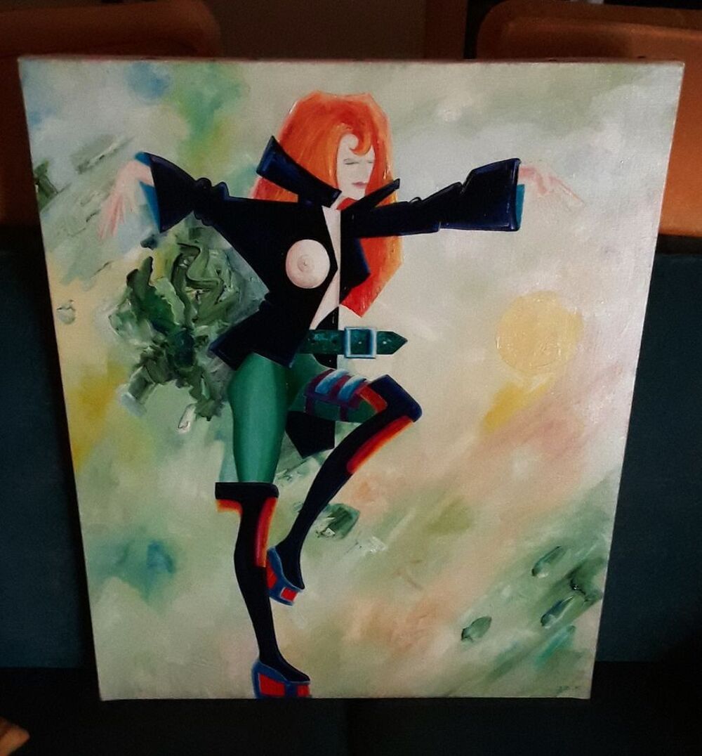 TABLEAU peinture &agrave; l'huile - PS.K 1992 Décoration