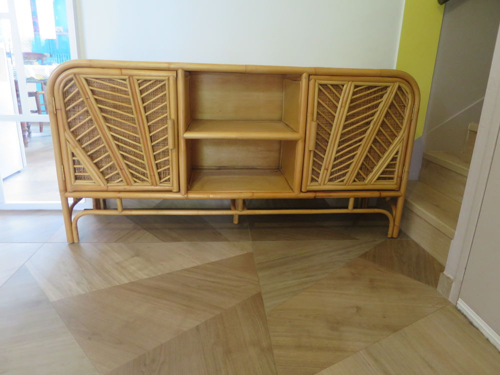 VINTAGE - Buffet bas 2 portes -rotin tress&eacute;-bambou -cannage Meubles