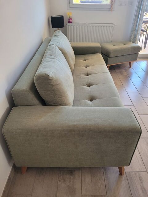 Canap 3 places convertible en tissu vert sauge + pouf 950 La Fare-les-Oliviers (13)