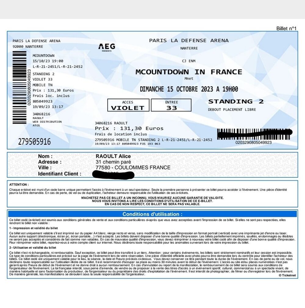Billet fosse 2 mcountdown in France Billetterie