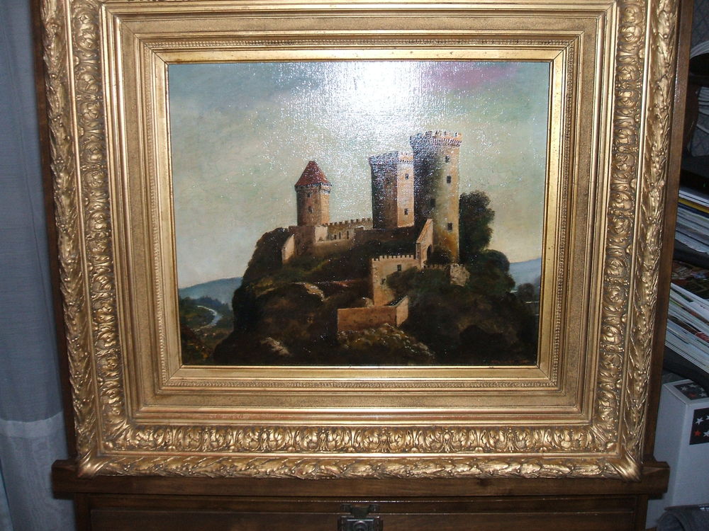 Ancien tableau sur toile de 1935 le chateau de FOIX Décoration