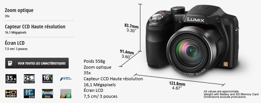 Panasonic Lumix DMC LZ30 en parfait &eacute;tat Photos/Video/TV