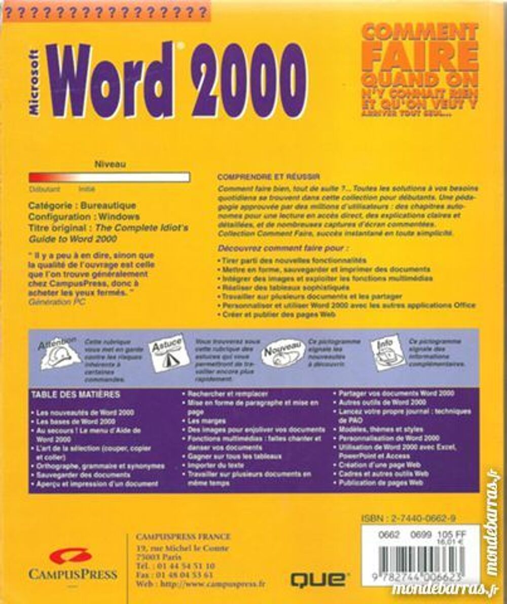 Microsoft Word 2000 (26) Livres et BD