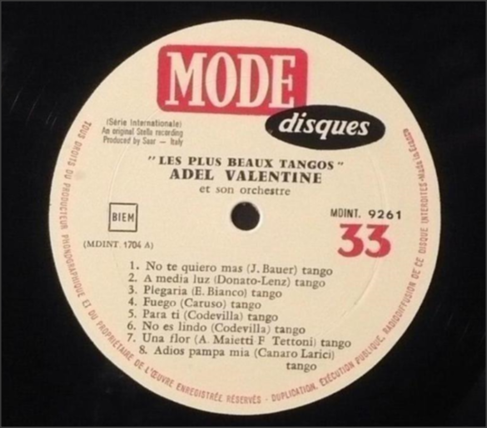 Vinyle 33T 1965 rare, Les plus beaux Tangos, Adel Valentine CD et vinyles