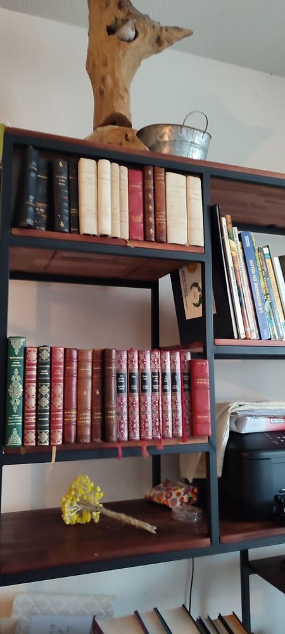 Bibliotheque bois acajou et m&eacute;tal noir Meubles