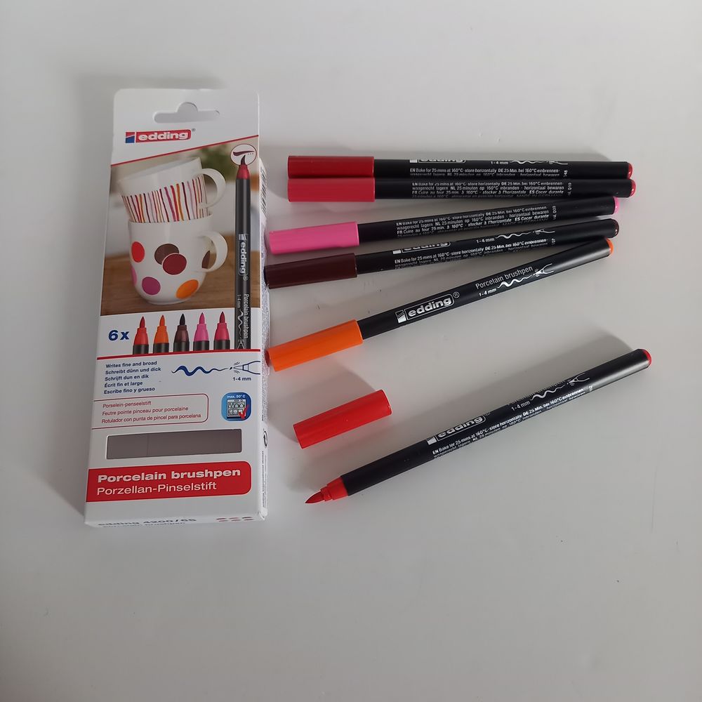 Feutre pointe pinceau pour porcelaine Edding lot de 6 couleu Bricolage