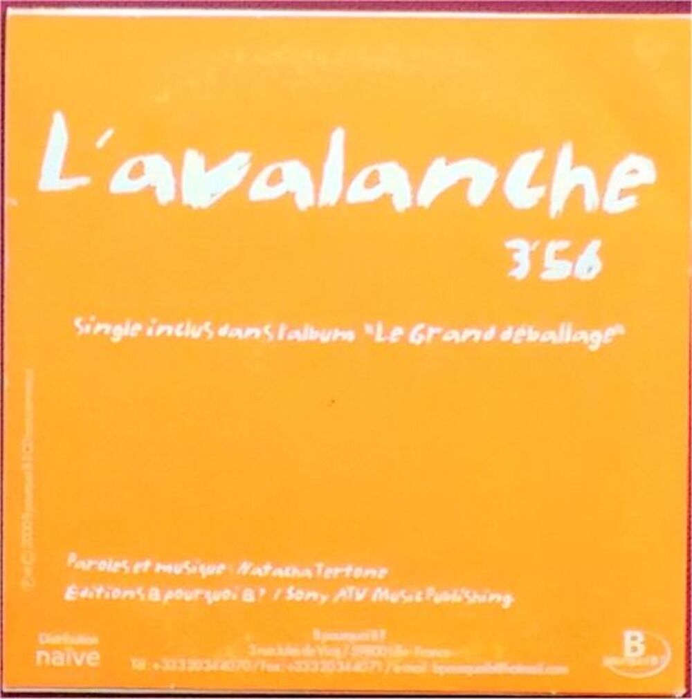 Natacha Tertone - L'avalanche (CD single) CD et vinyles